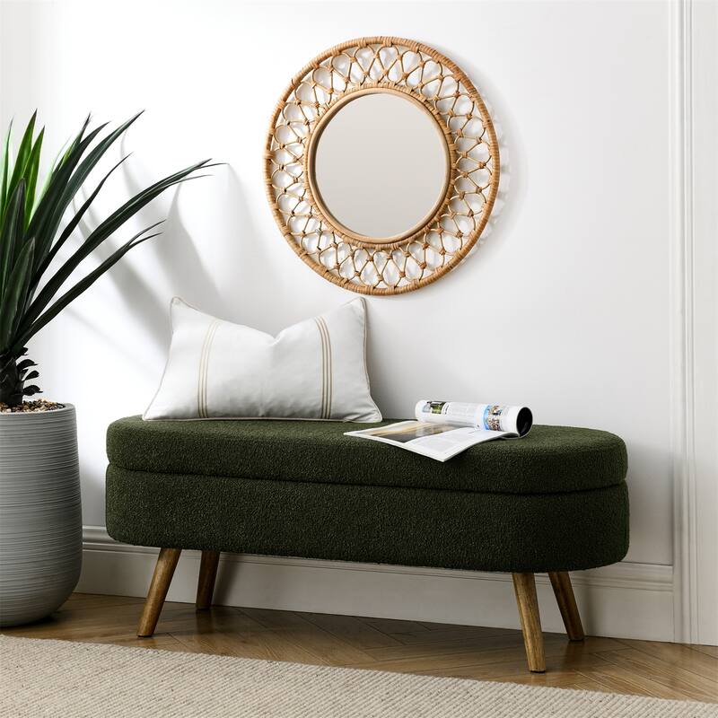 Modern Ottoman Oval Storage Bench with Rubber Wood Legs