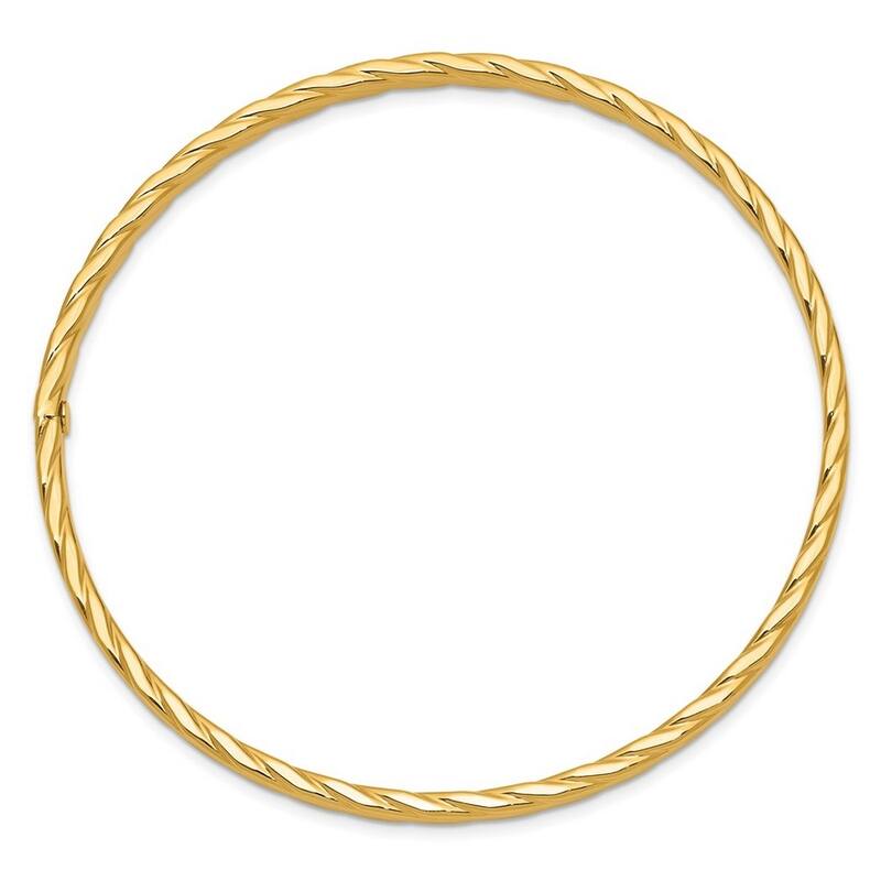 Curata 10k Yellow Gold 4mm Textured Twist Slip on Bangle Bracelet