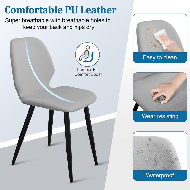 Leather Dining Chair with Metal Legs, Shell Shape Upholstered Chair Set of 4 for Kitchen, Restaurant, Living