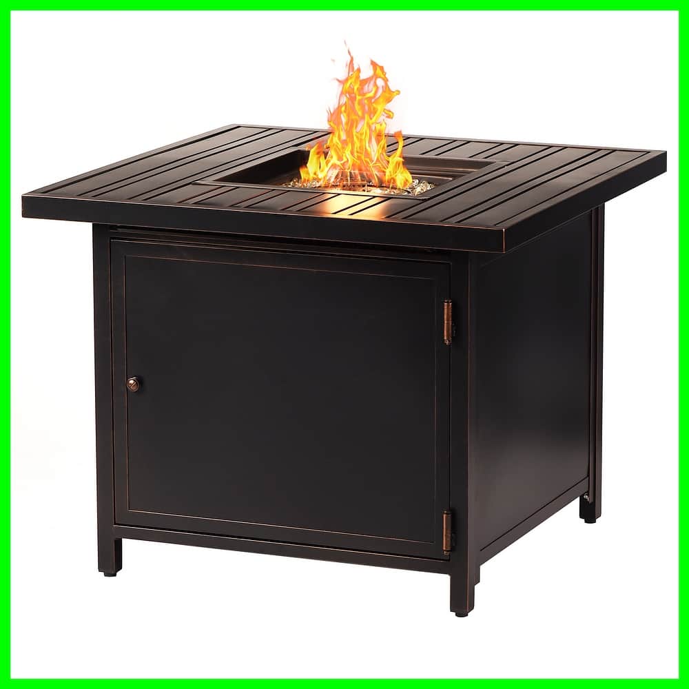 Square 32 in. x 32 in. Aluminum Propane Fire Pit Table with Glass Beads, Two Covers, Lid, 37,000 BTUs