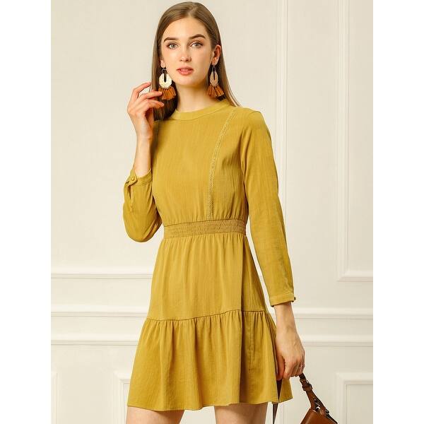 Shop Allegra K Women S Smock Waist Long Sleeve Ruffle A Line Dress
