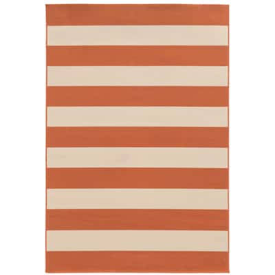 Peterborough Orange Ivory Geometric Outdoor Casual Area Rug