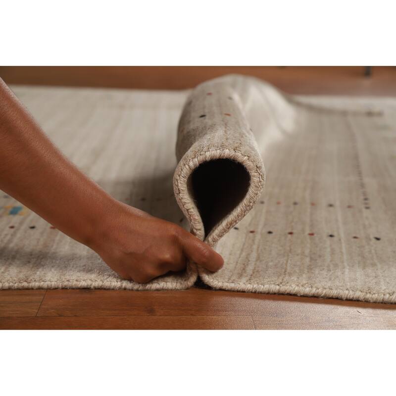 Hand Knotted Oriental 100% Wool Carpet Tribal Tribal Beige & Ivories Gabbeh Area Rug - 9' 5'' X 6' 7''