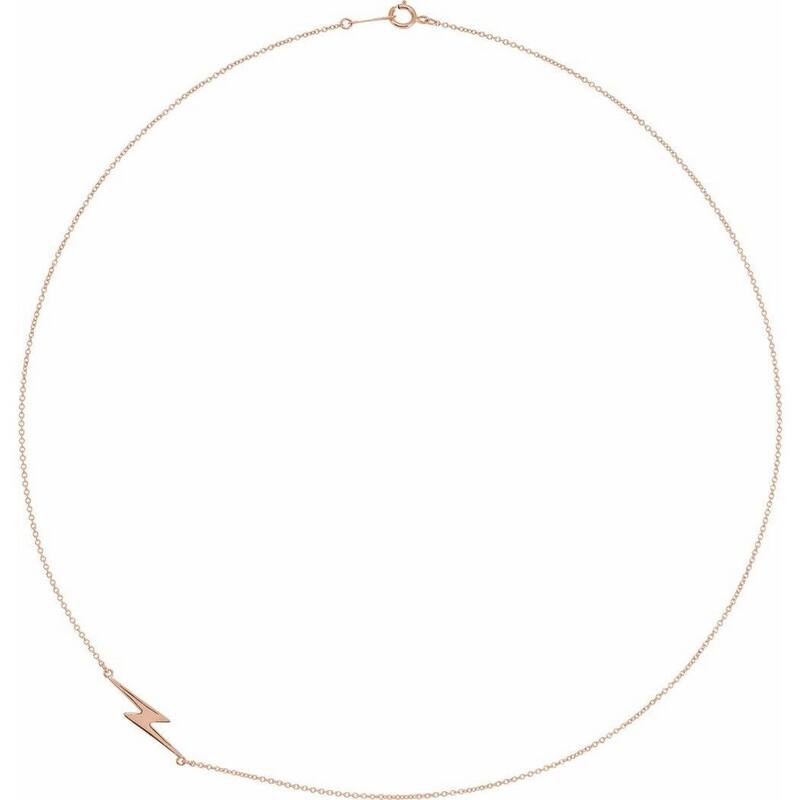 Curata 14k Yellow, Rose or White Gold 23.3x6.2mm Lightning Bolt Station 16-18" Necklace