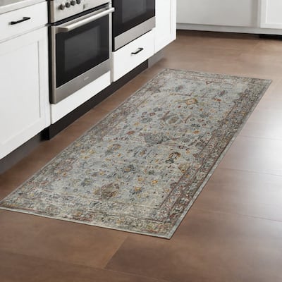 HomeRoots Medallion Transitional Runner Area Rug - 94.00 in. x 30.00 in. x 0.30 in.
