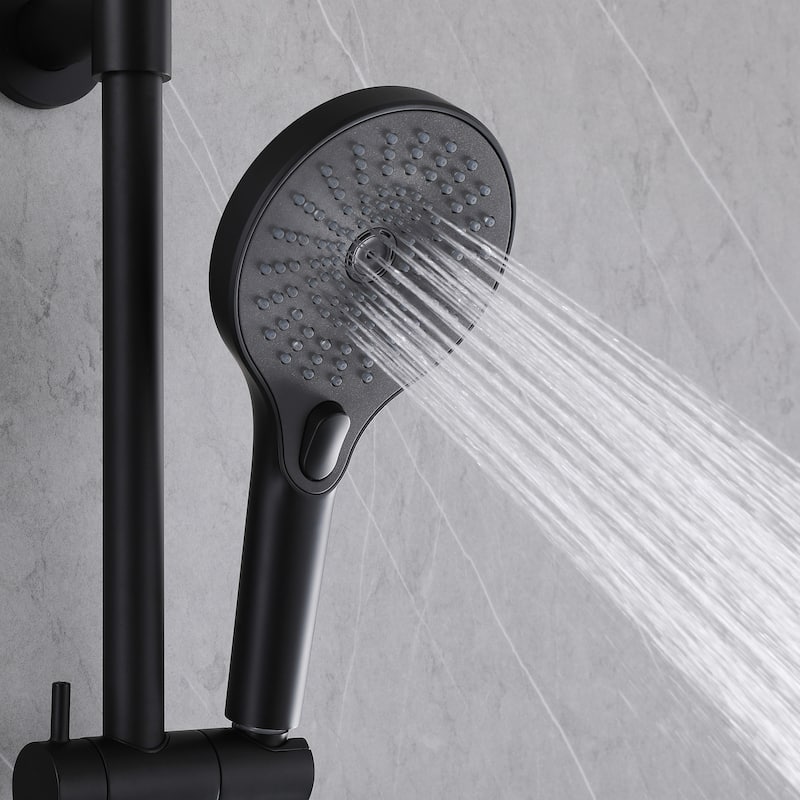Wall Mount Shower System with Handheld Shower Rainfall Shower Faucet with Rough-in Valve in Matte Black