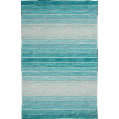 Tavana Handmade Serape Wool Rug, Ombre Aqua Blue, Area Rug