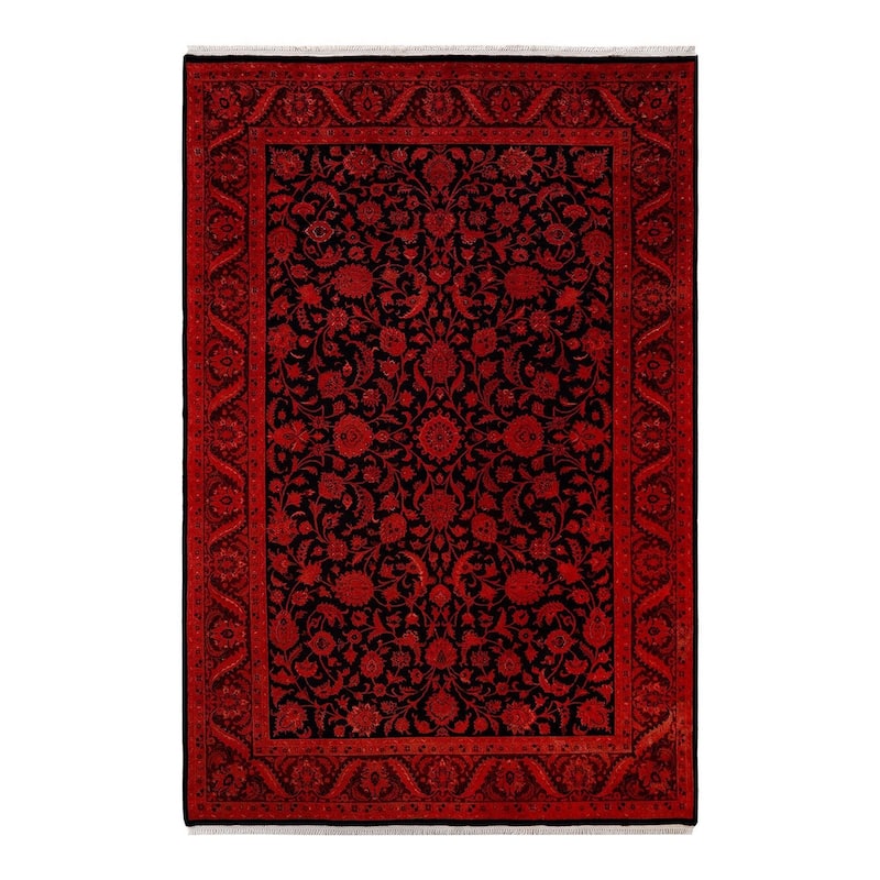Overton Hand Knotted Wool Vintage Inspired Modern Contemporary Overdyed Orange Area Rug - 6' 4" x 9' 6"