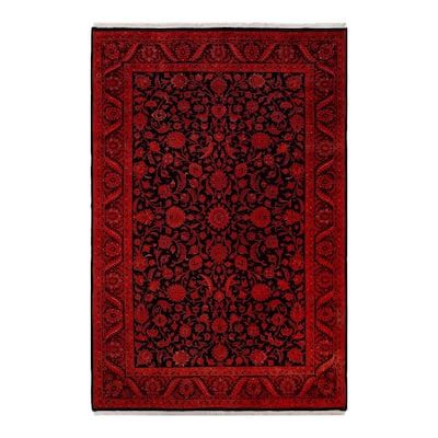 Overton Hand Knotted Wool Vintage Inspired Modern Contemporary Overdyed Orange Area Rug - 6' 4" x 9' 6"