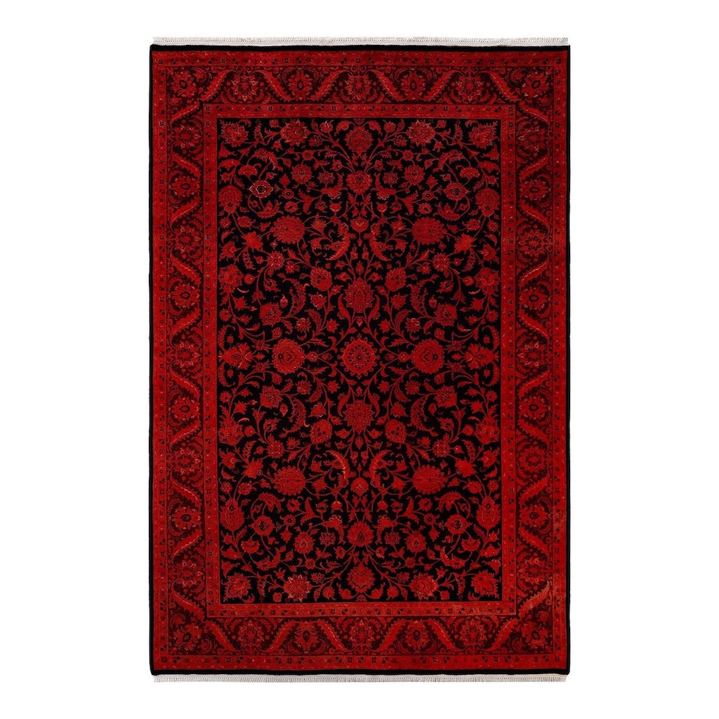 Overton Hand Knotted Wool Vintage Inspired Modern Contemporary Overdyed Orange Area Rug - 6' 4" x 9' 6"