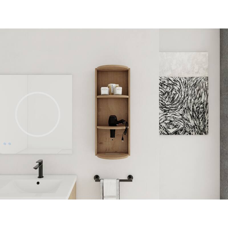 Wall Mounted Cabinet Floating Side Cabinet with Towel Shelf, Modern Storage Rack with 3 Adjustable Shelves
