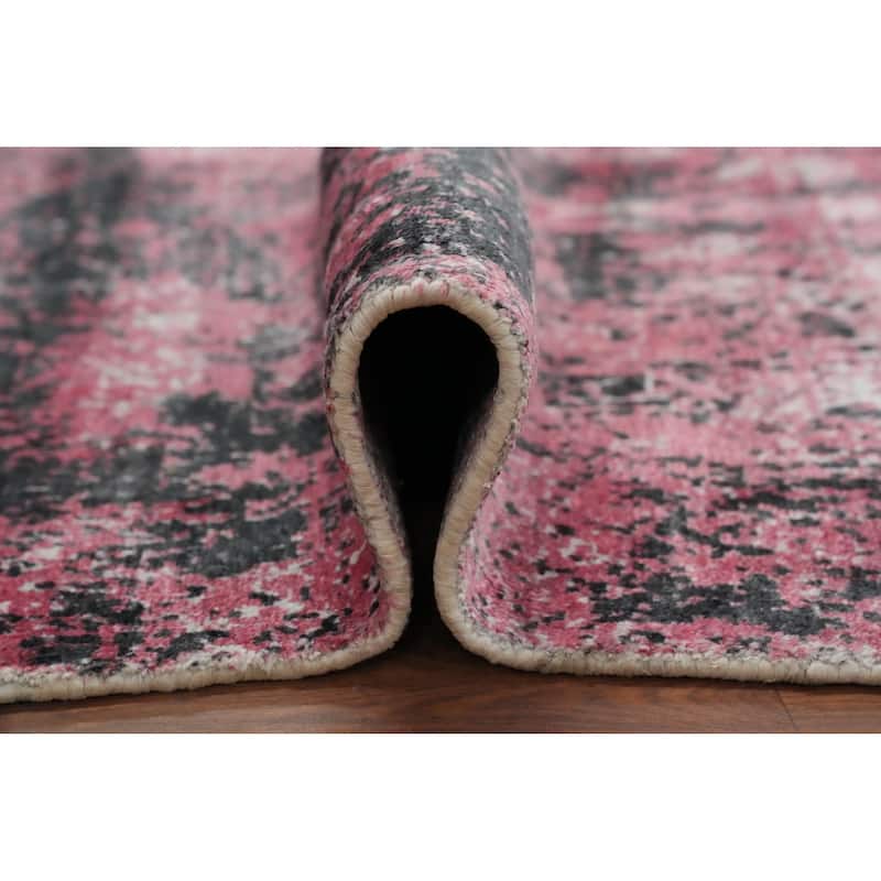 Hand Knotted Oriental Viscose Silk Carpet Modern Abstract Pink Abstract Area Rug - 9' 8'' X 8' 1''