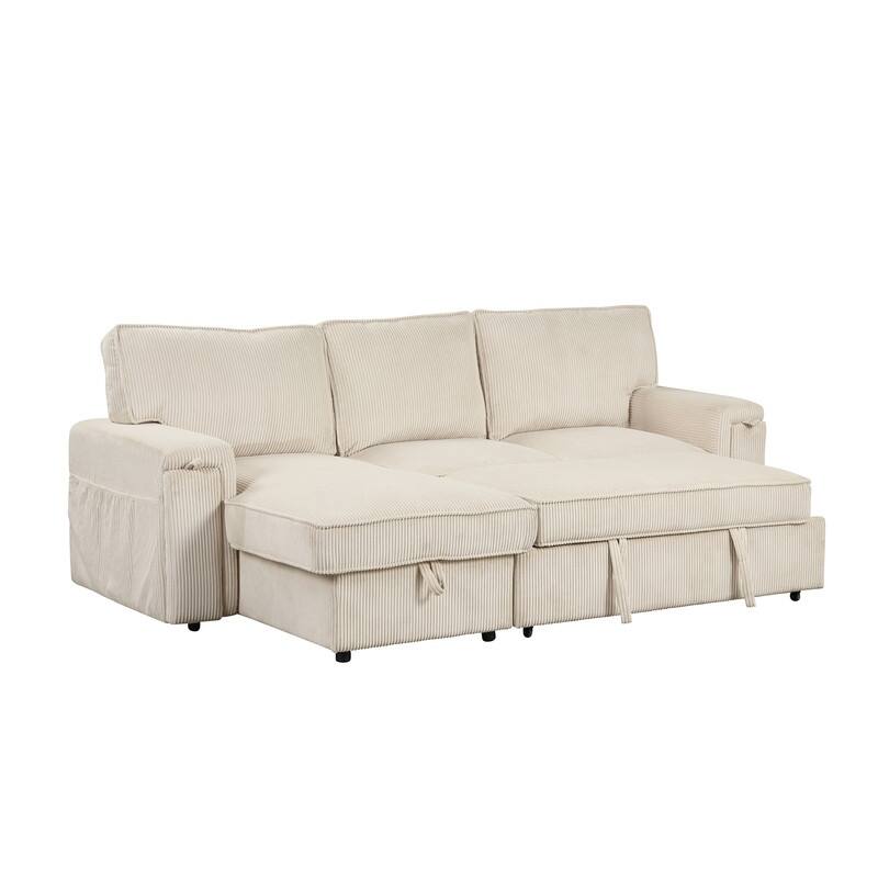 Modern Sectional Sofa with Storage Chaise and 2 Cup Holders,Sleeper Sofa with Pull Out Bed