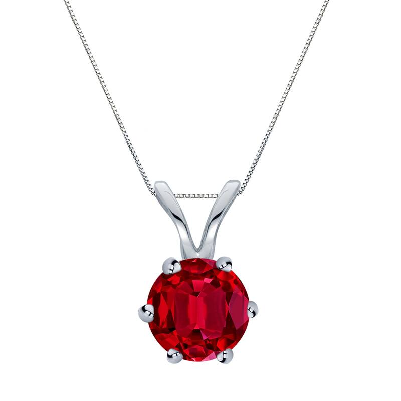 Auriya 14K Gold Lab Grown Gemstone Ruby Pendant Round 0.20 to 1.00 ct. tw. 6-Prong Basket - 0.30ct. tgw. - White