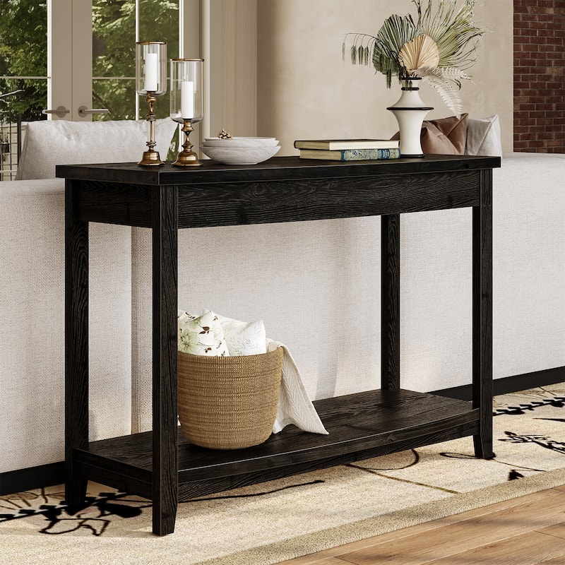 41.3" Solid Wood Console Table with Storage Shelf - Black