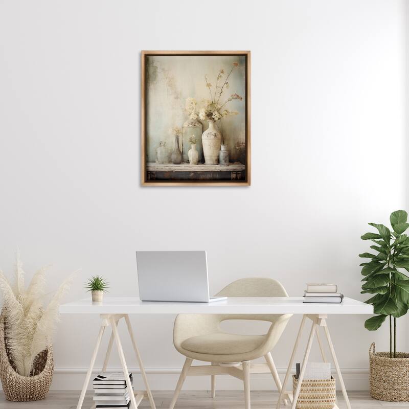Stupell Faded Floral Beauty Still Life Framed Floater Canvas Wall Art Design By Arlington Prints