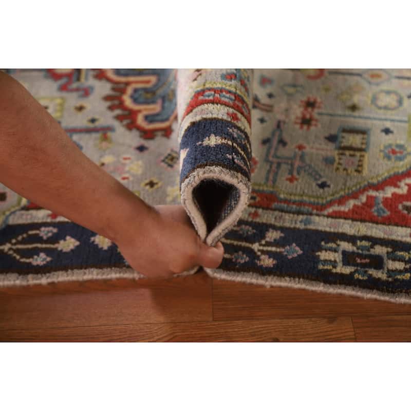 Grey Geometric Kazak Indian Rug Handmade Wool Carpet - 3'0"x 4'10"