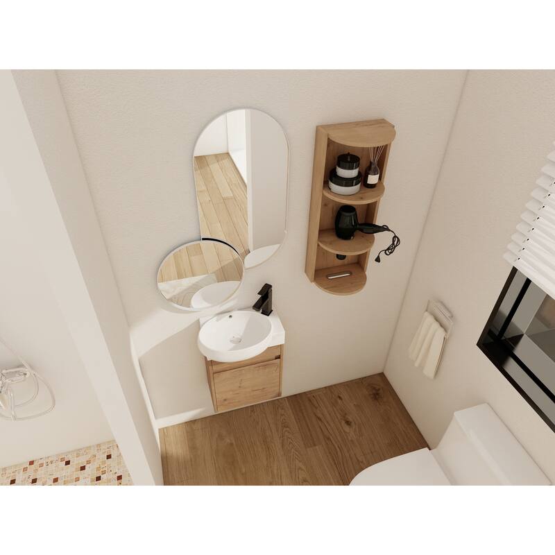 Compact Bathroom Vanity with Sink, Oval Single Ceramic Sink Bathroom Cabinet for Small Bathroom