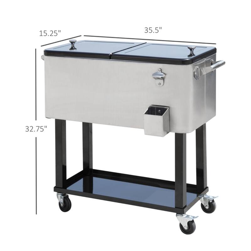80 Quart Cooler Ice Chest Steel Frame With Wheels And Handles - 35.5" L x 15.25" W x 32.75" H