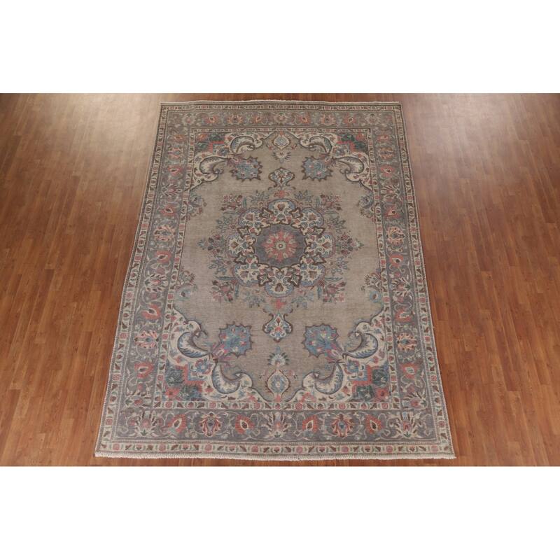 Hand Knotted Oriental 100% Wool Carpet Traditional Medallion Brown Tabriz Area Rug - 11' 4'' X 7' 10''