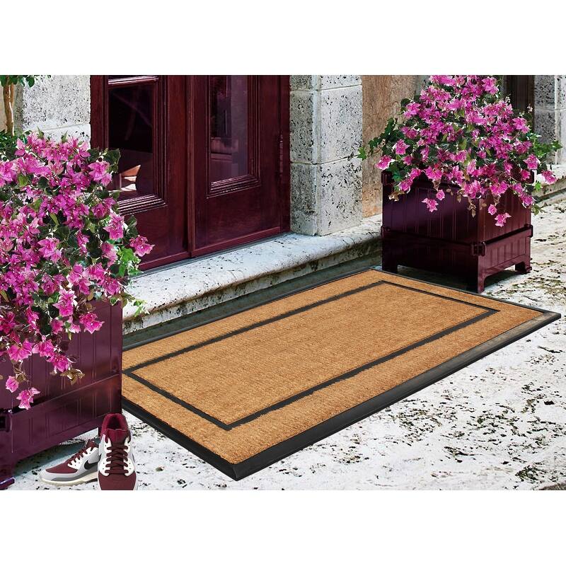 A1HC- Designer Hand-Crafted Rubber & Coir Frame Molded Double Door Mat, Perfect and more functional size
