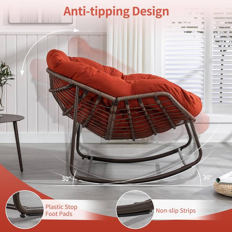 Outdoor Rattan Rocker Recliner Chair With Polyester Padded Cushion