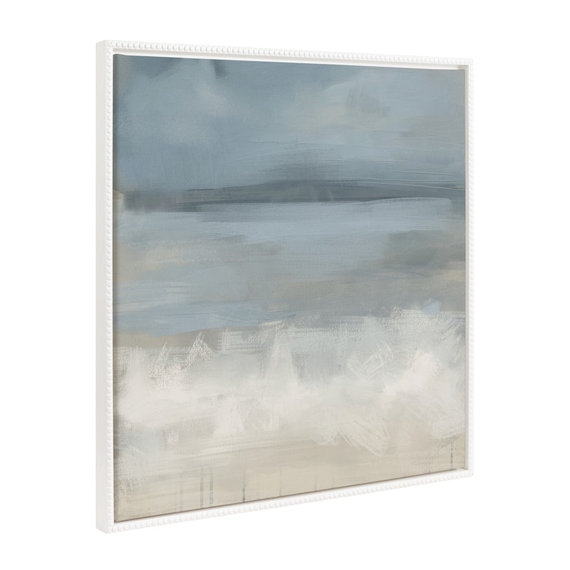 Kate and Laurel Sylvie Beaded The Blues Framed Canvas by Mary Sparrow - 30x30 - Ivory