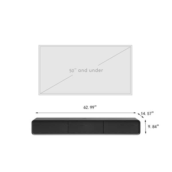 dimension image slide 10 of 12, Floating Modern TV Stand for Living Room, Wall-Mounted Entertainment Center with Storage Drawers, Solid Wood, Fully-Assembled