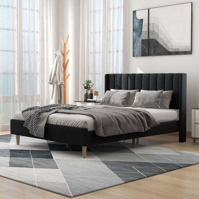 Alazyhome Upholstered Platform Bed Frame - Black - Queen