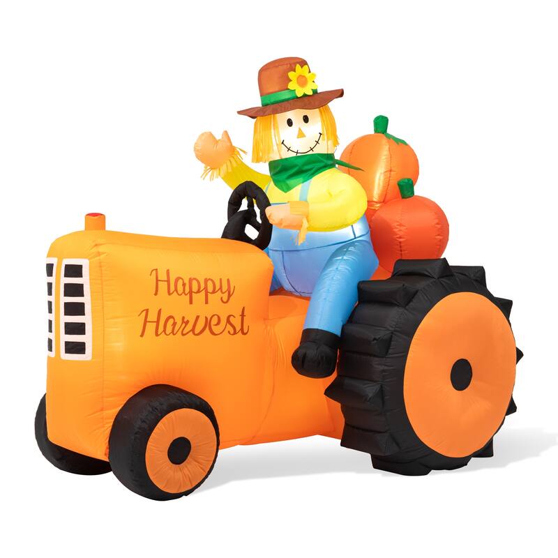 Glitzhome 7ft Fall Lighted Inflatable Tractor Scarecrow Decor