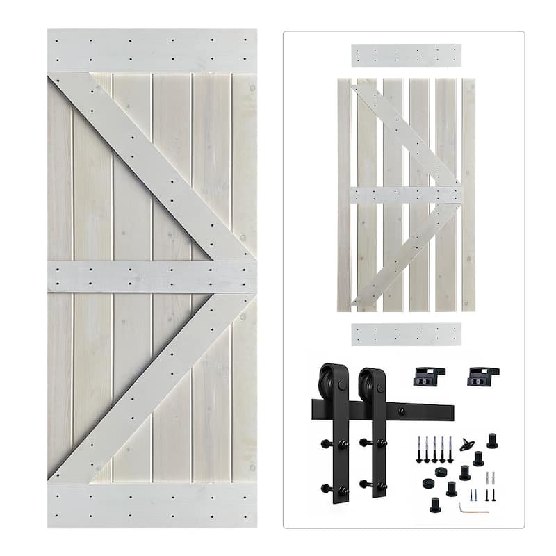 Paneled Wood Barn Door with Installation Hardware Kit - K3 Series - 38" - White