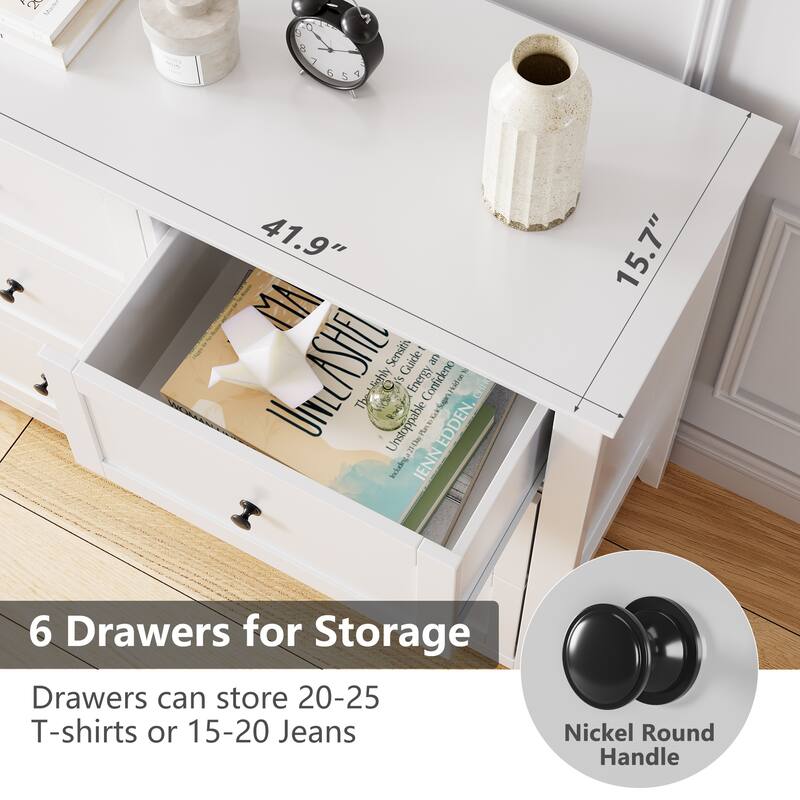 6 Drawers Cabinet,Wood Double Chest of Dresser Wide Storage Organizer