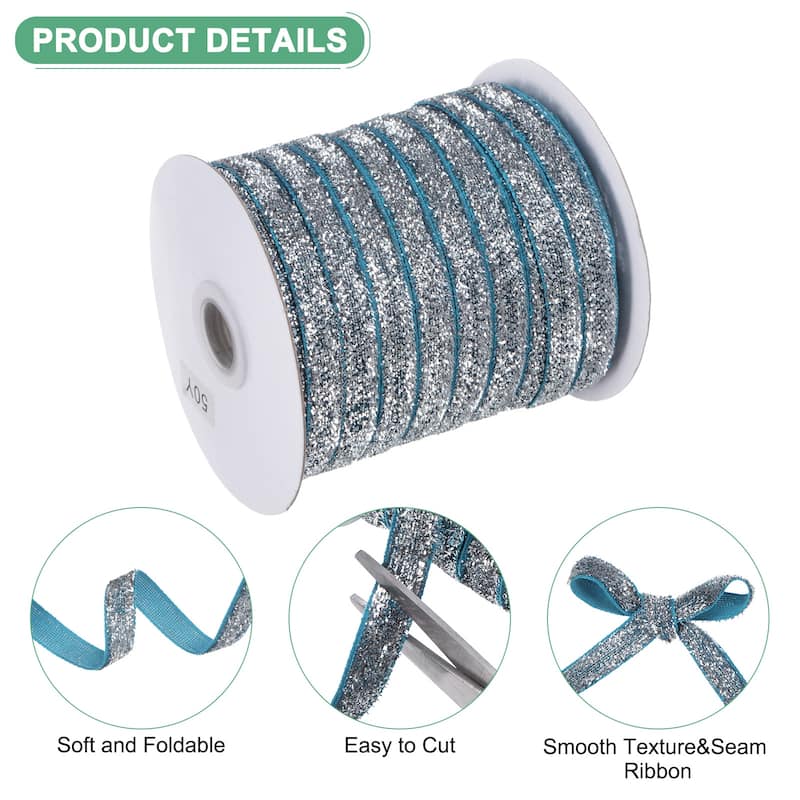 1 Pack Metallic Glitters Velvet Ribbon,3/8"x50 Yards for Gift - Blue White