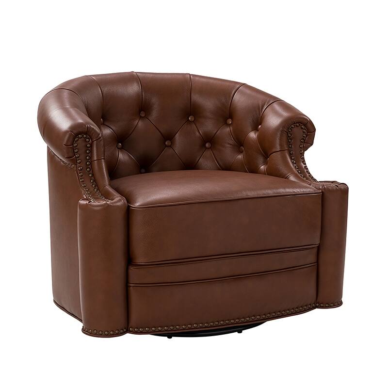Felipe Traditional Genuine Leather 360° Swivel Chair With Tufted Back with Fully Assembled By HULALA HOME