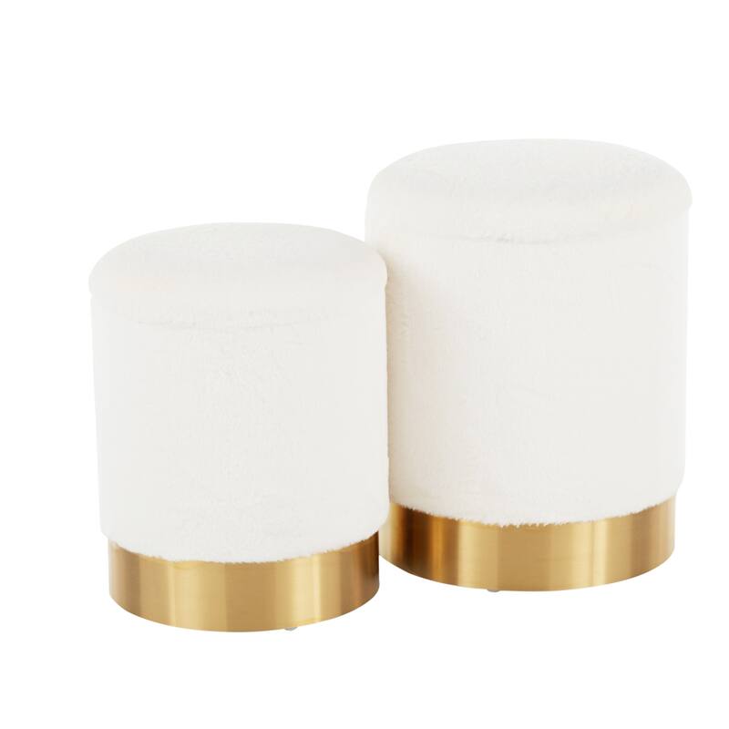 Marla Contemporary Nesting Ottoman Set in Gold Metal and Plush Fabric by LumiSource