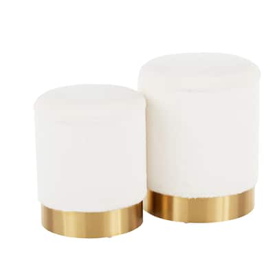 Marla Contemporary Nesting Ottoman Set in Gold Metal and Plush Fabric by LumiSource