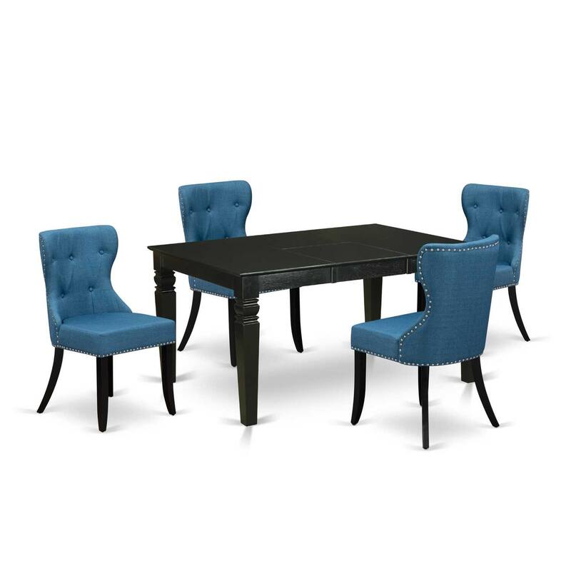 HomeStock 5-Piece Black Finish Solid Wood Top Dining table with 4 Chairs with Lattice Back