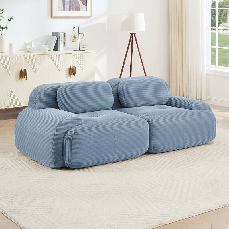 Rossetta Simplified Anti-Slip Style Premium Corduroy Fabric Modular Loveseat Sofa with Curved Armrests