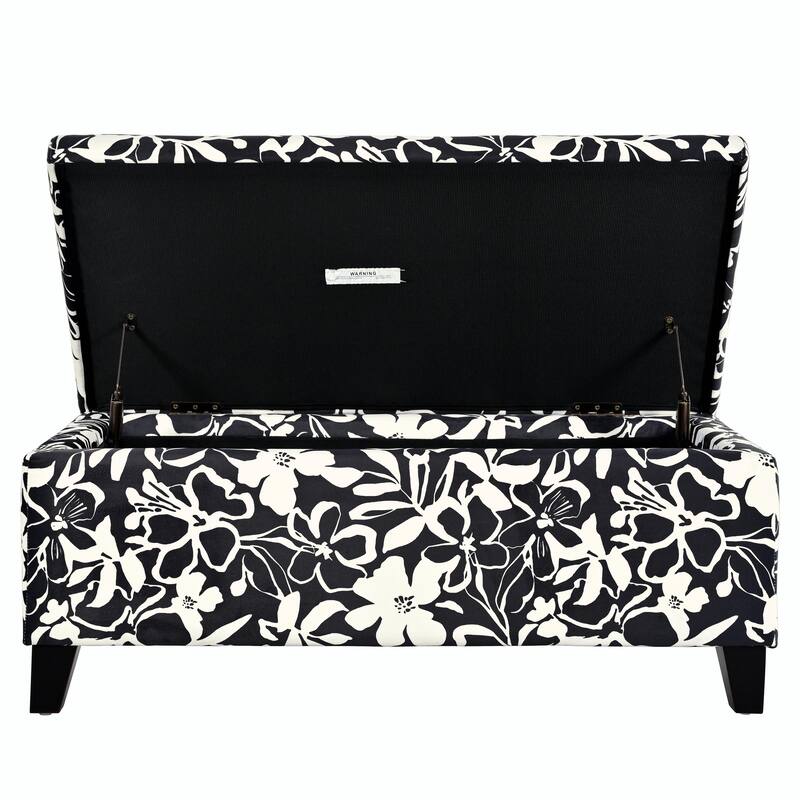 Luxury Storage Ottoman with Floral Patterned Fabric, Soft-Close Hinges, Multi-Functional Footrest & Seat