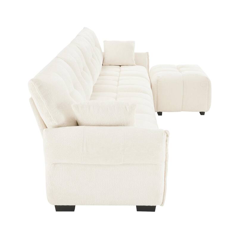110.2" Chenille 3-Seater Sofa Set with Ottoman and Pillows, Solid Wood Frame and High-Resilience Cushions