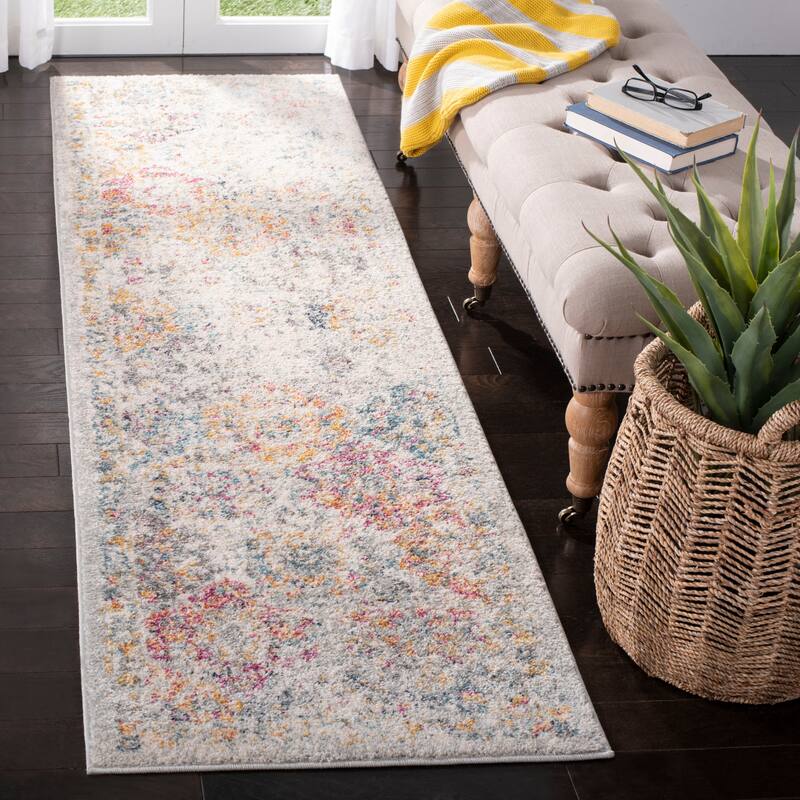 SAFAVIEH Madison Avery Boho Chic Distressed Area Rug - 2' 3" x 18' - Grey/Gold - Runner/Rectangle