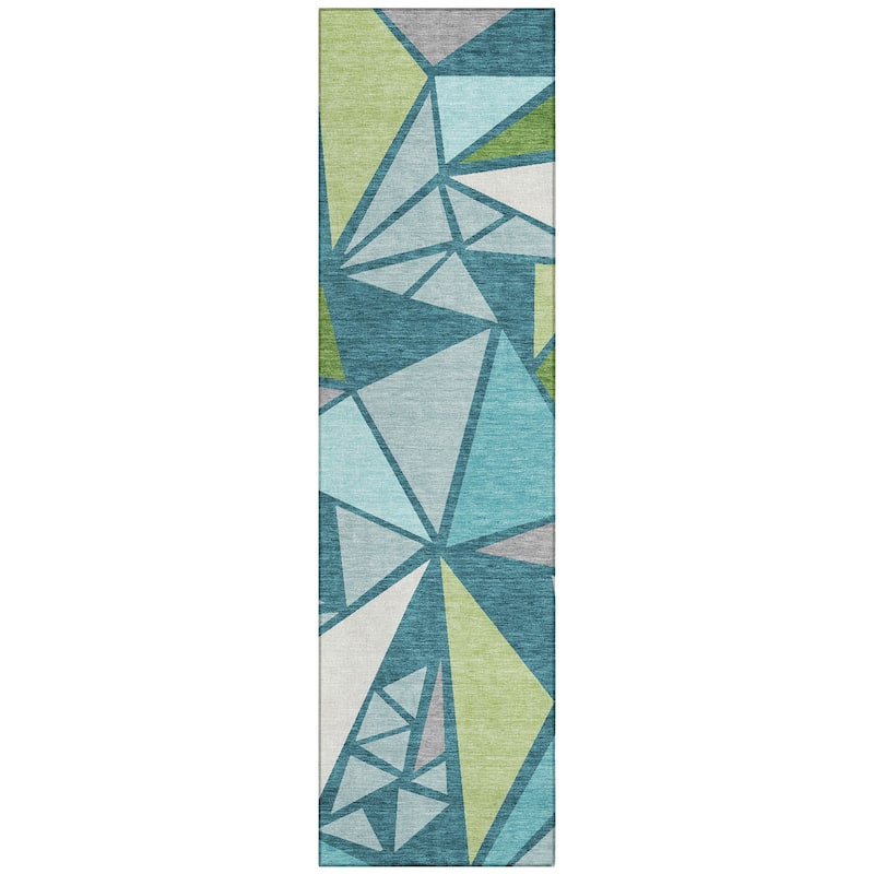 Machine Washable Indoor/ Outdoor Abstract Mosaic Chantille Rug