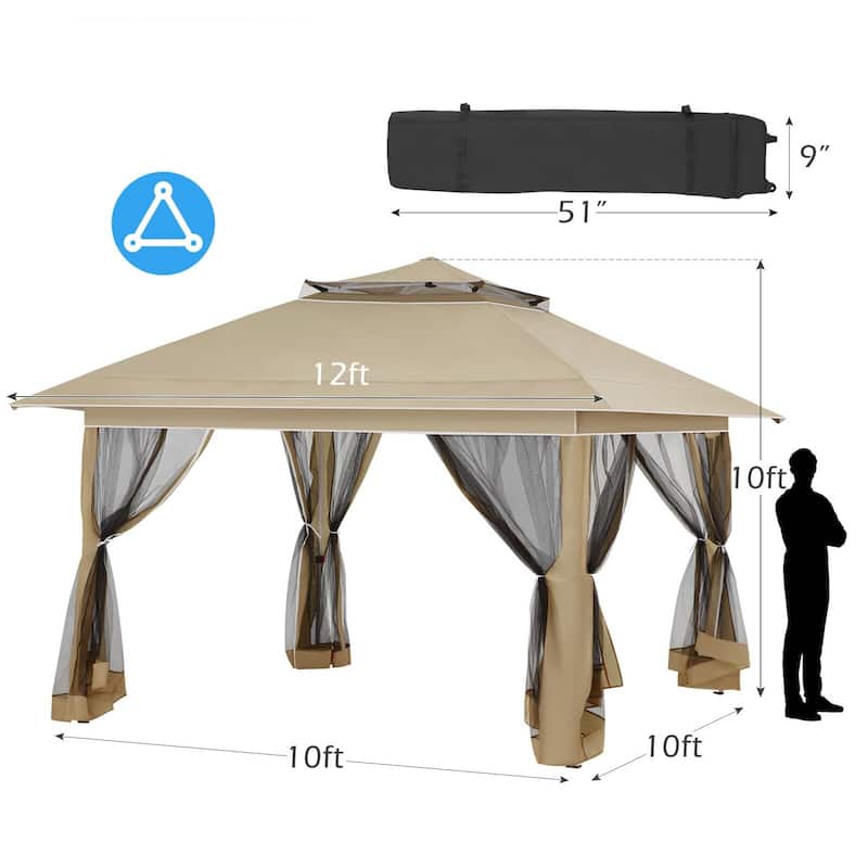 AVAWING 12x12 ft Khaki Pop-up Canopy Party Tent with Sidewalls