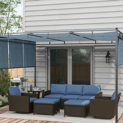 6PCS PE Rattan Patio Set, Swivel Rocking Sofa Side Table,Weatherproof