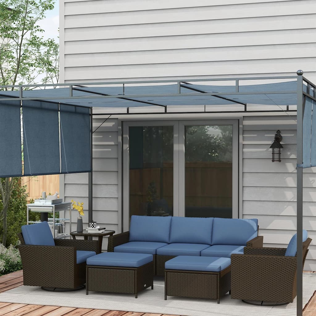 6PCS PE Rattan Patio Set, Swivel Rocking Sofa Side Table,Weatherproof