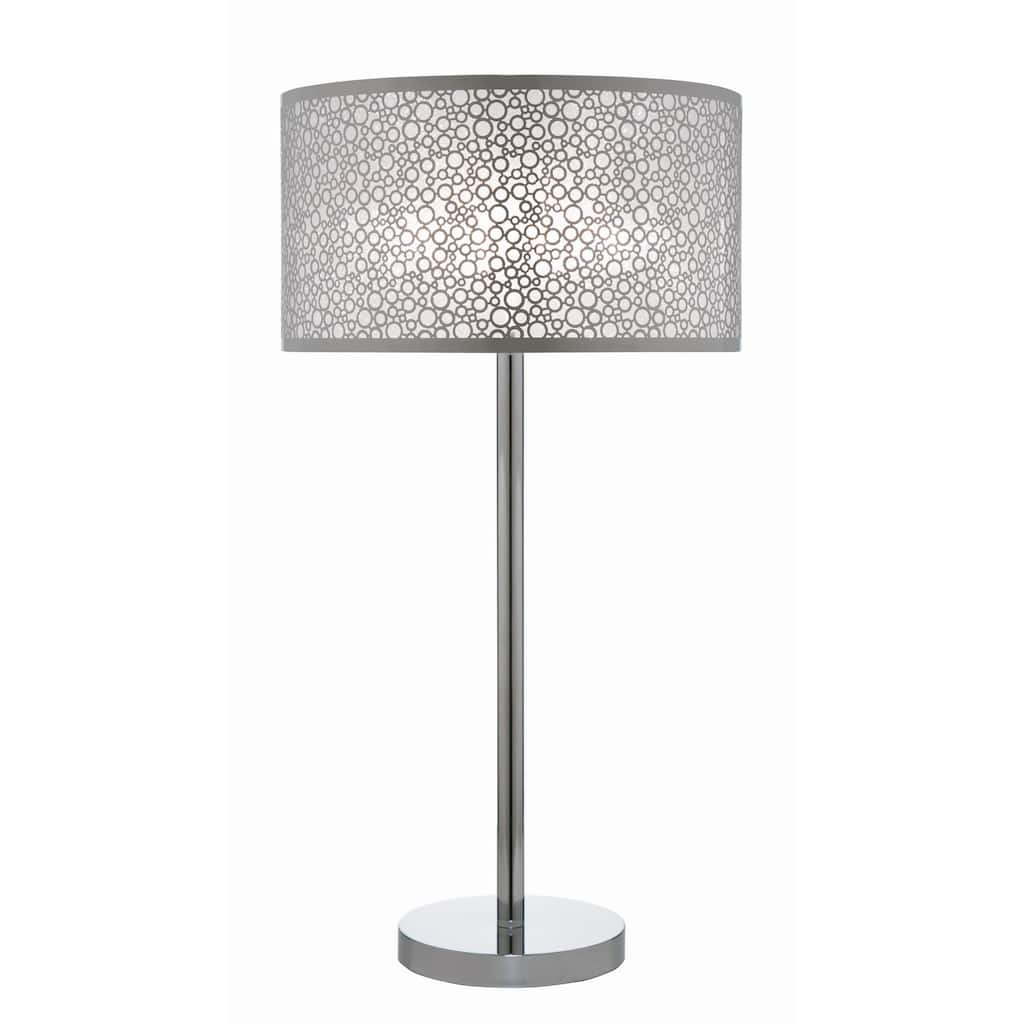 27 Inch Table Lamp with Metal and Fabric Shade, Sleek Chrome Finish