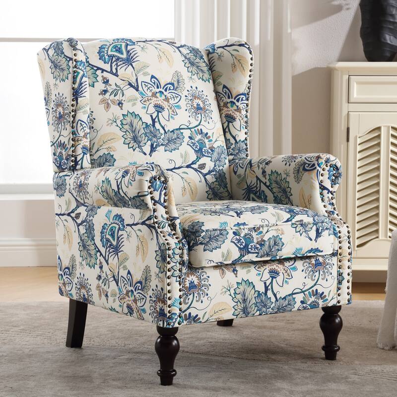 HOMYKA 29'' Wide Floral Pattern Wingback Accent Armchair with Nailhead Trim