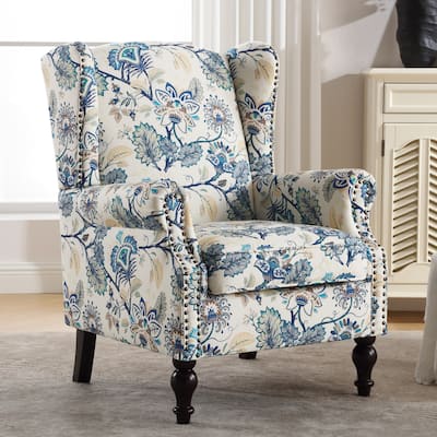 HOMYKA 29'' Wide Floral Pattern Wingback Accent Armchair with Nailhead Trim