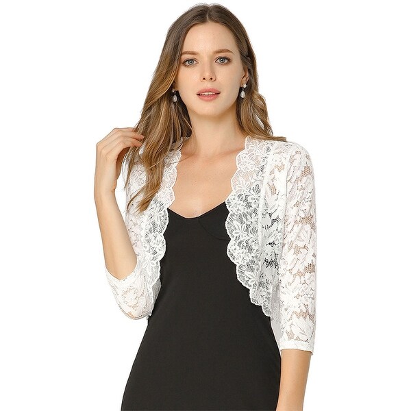 Women Elegant Sleeve Sheer Floral Lace Shrug Top. Opens flyout.
