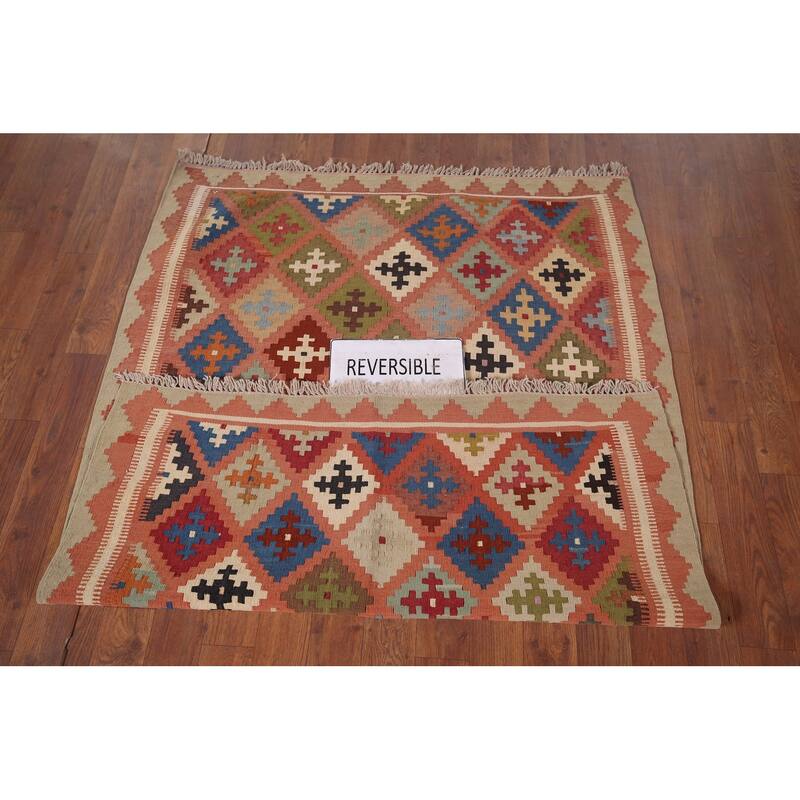 Vegetable Dye Kilim Qashqai Persian Vintage Foyer Vintage Wool Carpet - 3'6"x 4'9"
